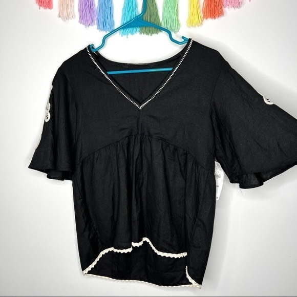 Zara Baby Doll Short Sleeve Blouse with White Embroidery Size Small - Picture 2 of 15